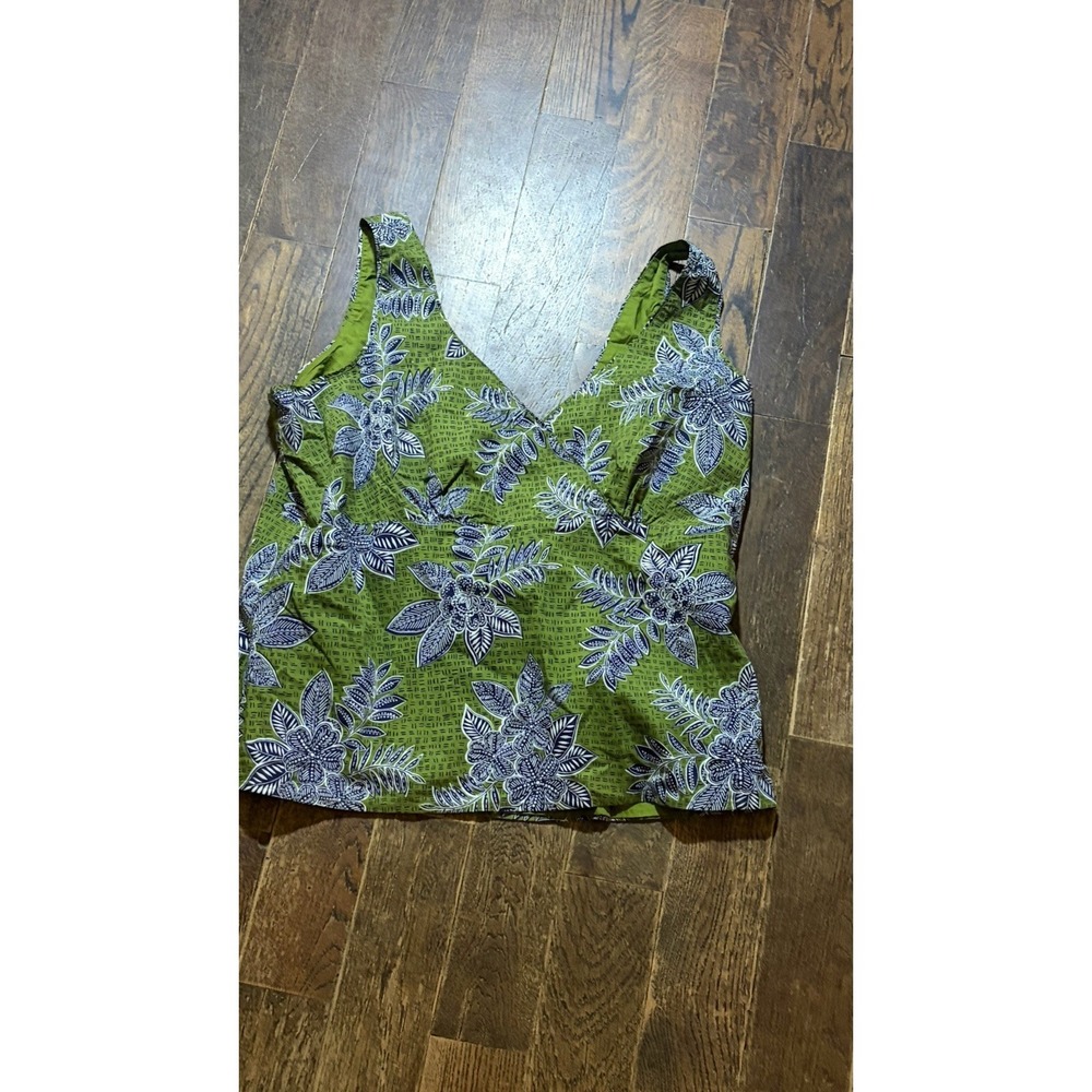 Talbots Petite Top Womens PL Large Cami Green Floral Tank Top Sleeveless Stretch
